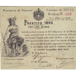 Comune di Sorso Obbligazione da 100 Lire 1890